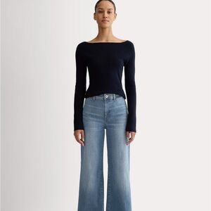 The High Key Everlane Blue Flare Wide-Leg Jeans with Vintage Wash